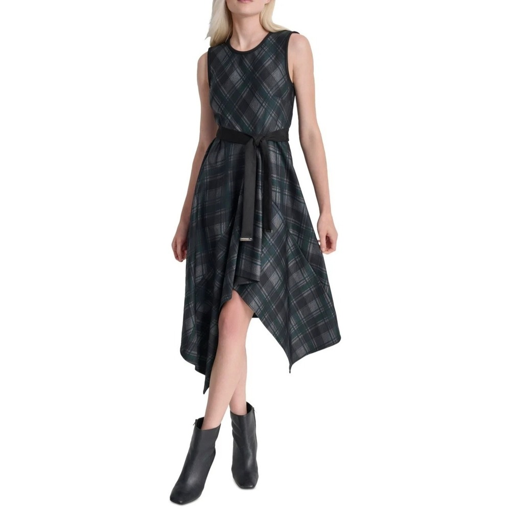 New  $139 DKNY Jewel-Neck‎ Sleeveless Fit & Flare Belted Midi Dress Women's 10